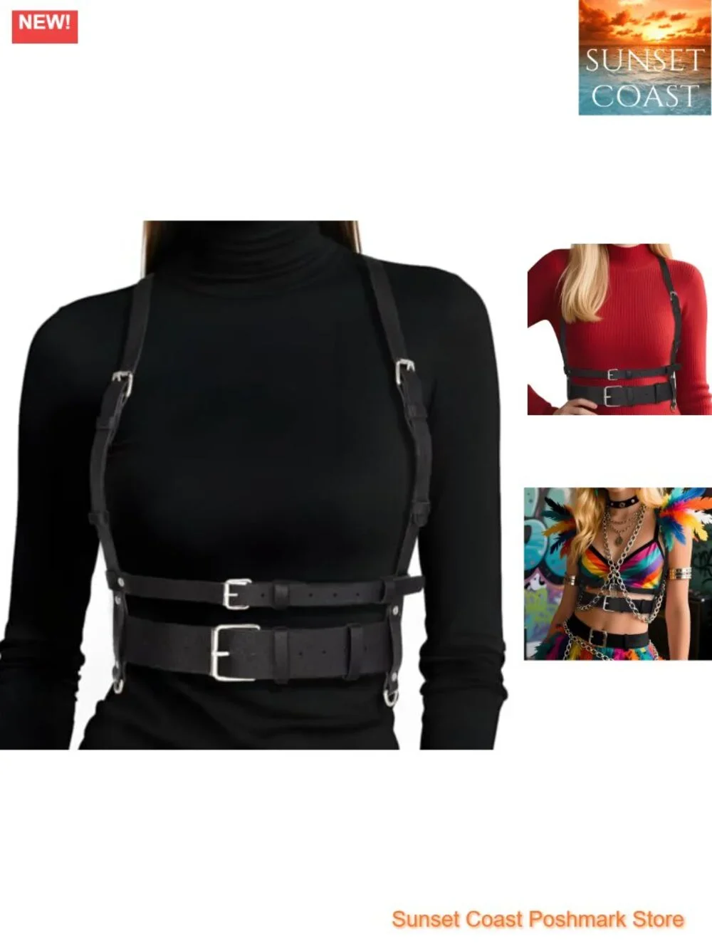 Punk Leather Harness Waist Belt for Women PU Leather Corset Belt Adjustable